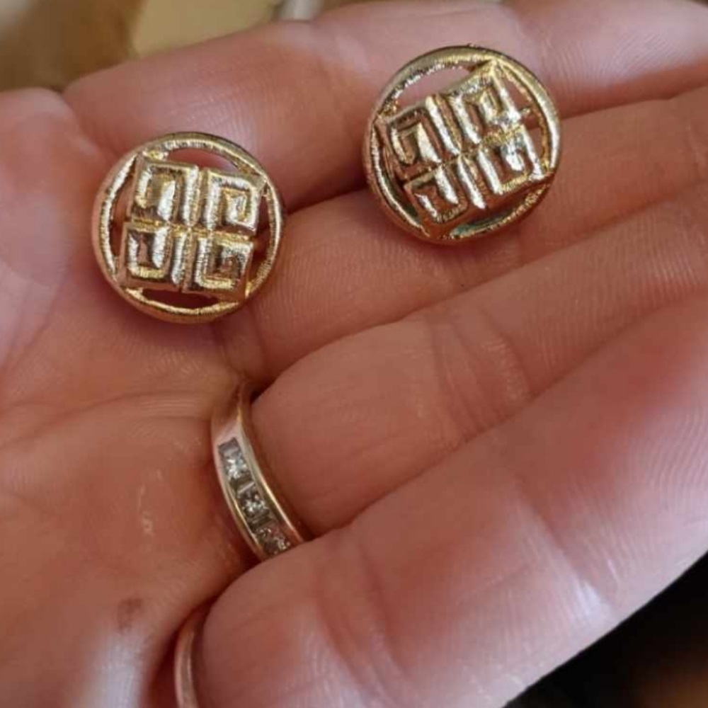 Vintage Givenchy Logo Golden Clip On Earrings